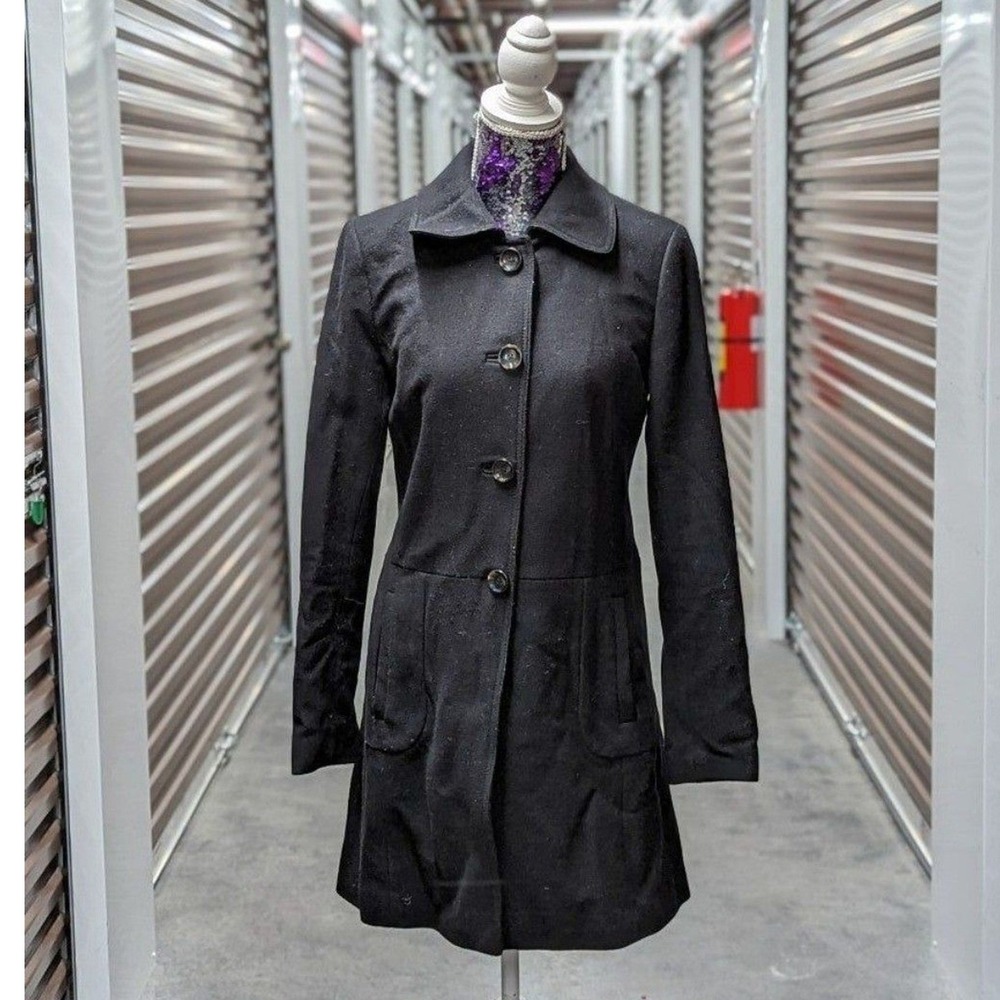 Quiet Luxury Banana Republic Italian Wool Fit & Flare Peacoat Dark Academia ST